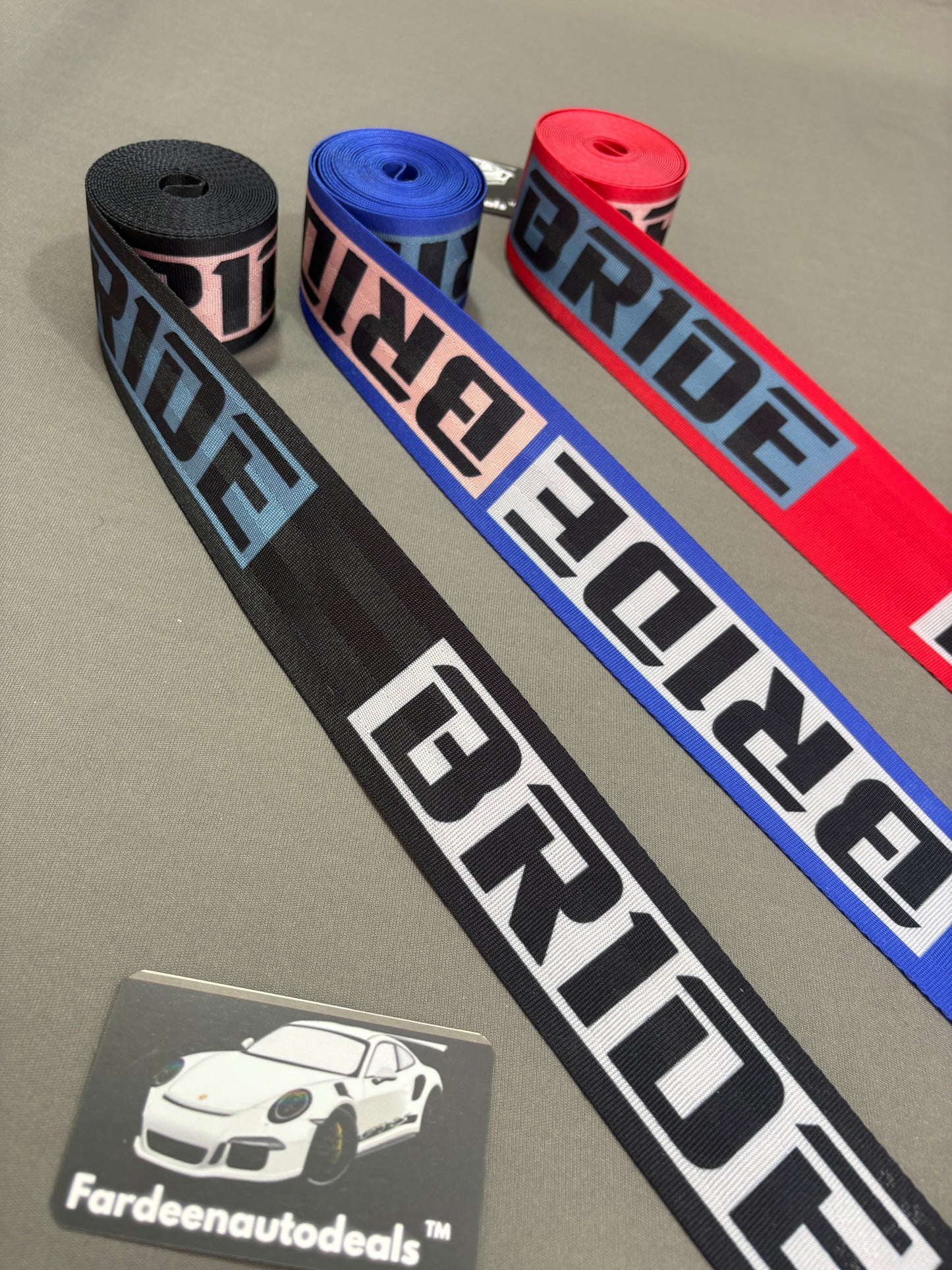 Imported BRIDE Style Racing Seat Belt Webbing – JDM Premium Interior Upgrade (Red/Blue/Black)