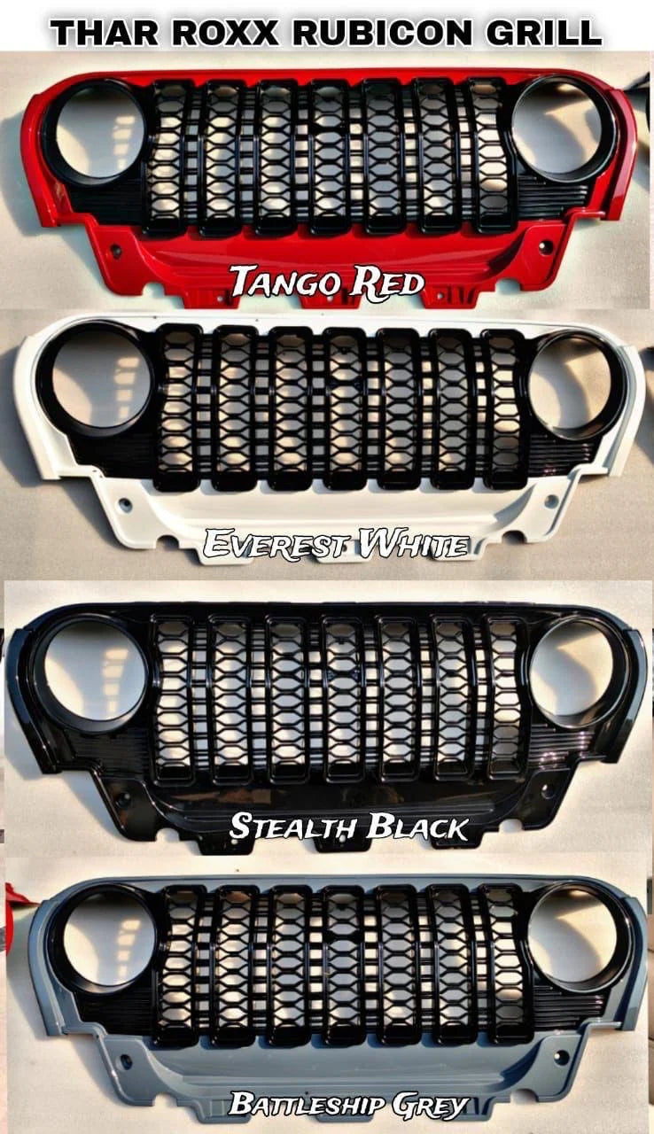 MAHINDRA THAR ROXX GRILL WRANGLER RUBICON STYLED 7 SLOTS ABS FRONT GRILL GLOSS BLACK FOR MAHINDRA THAR 2020