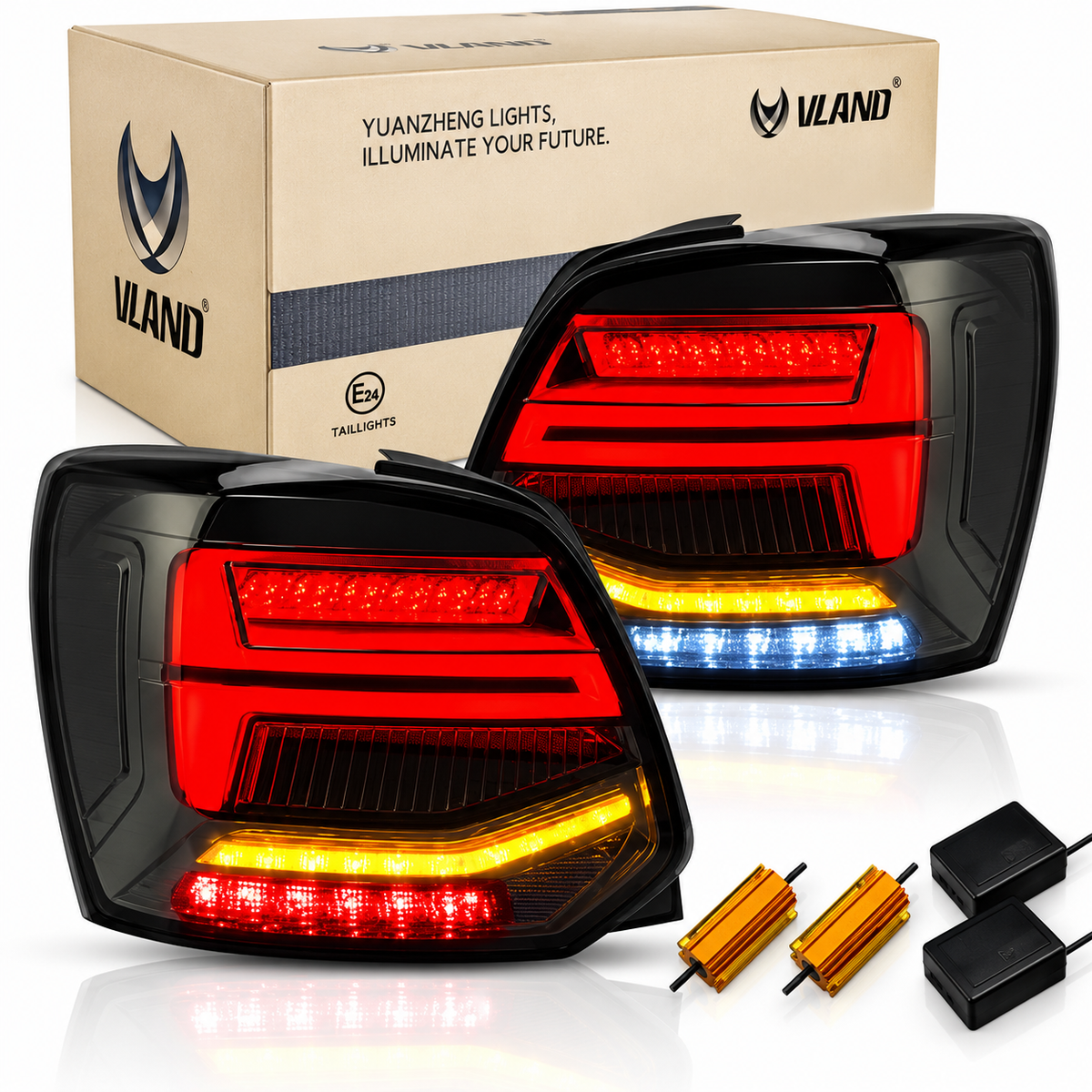 VW Polo Audi Q2 Style LED Tail Lights – Red & Full Smoke
