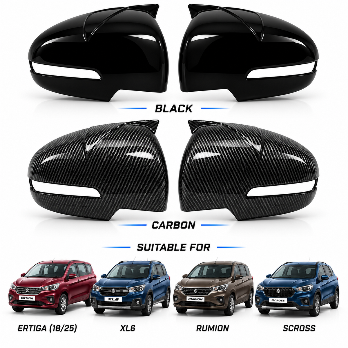 Maruti Ertiga XL6 Rumion S-Cross Side Mirror Covers – Black & Carbon