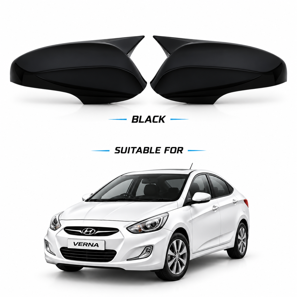 Hyundai Verna Side Mirror Covers – Glossy Black/Carbon Fiber| 2011–2015 Model
