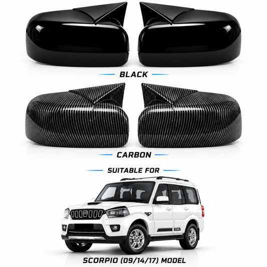 Mahindra Scorpio Side Mirror Covers – Black & Carbon Fiber | 2009–2017