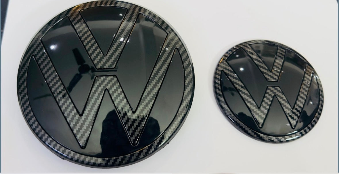 Volkswagen Virtus Premium Cosmetic Upgrade Combo | Window Louvers, Batman Mirror Covers, GT Steering Badge, Fog Lamp Covers & Gloss Black + Carbon VW Logos