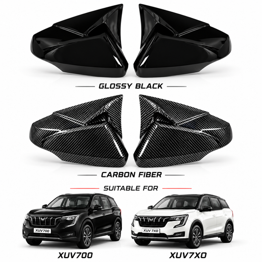 Mahindra XUV700 / XUV7XO Side Mirror Covers – Glossy Black & Carbon Fiber