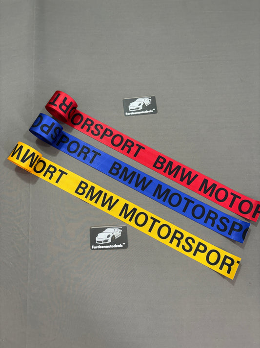 Imported BMW Motorsport Text Style Seat Belt Webbing (Single Piece) – Sport Interior Upgrade (Red/Blue/Yellow)