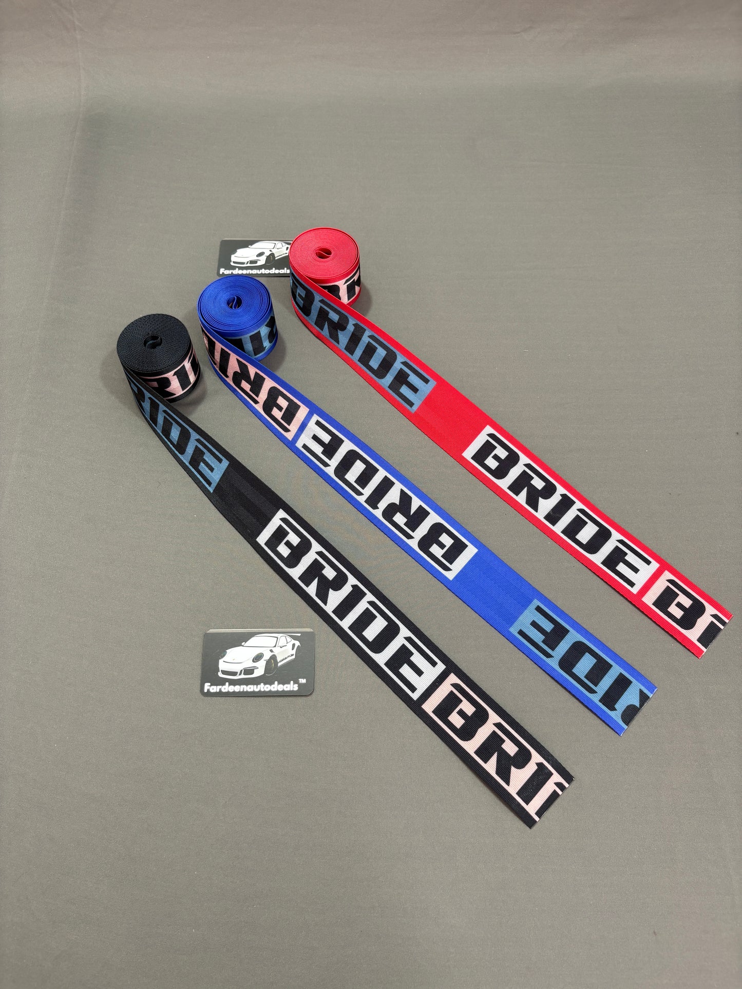 Imported BRIDE Style Racing Seat Belt Webbing – JDM Premium Interior Upgrade (Red/Blue/Black)