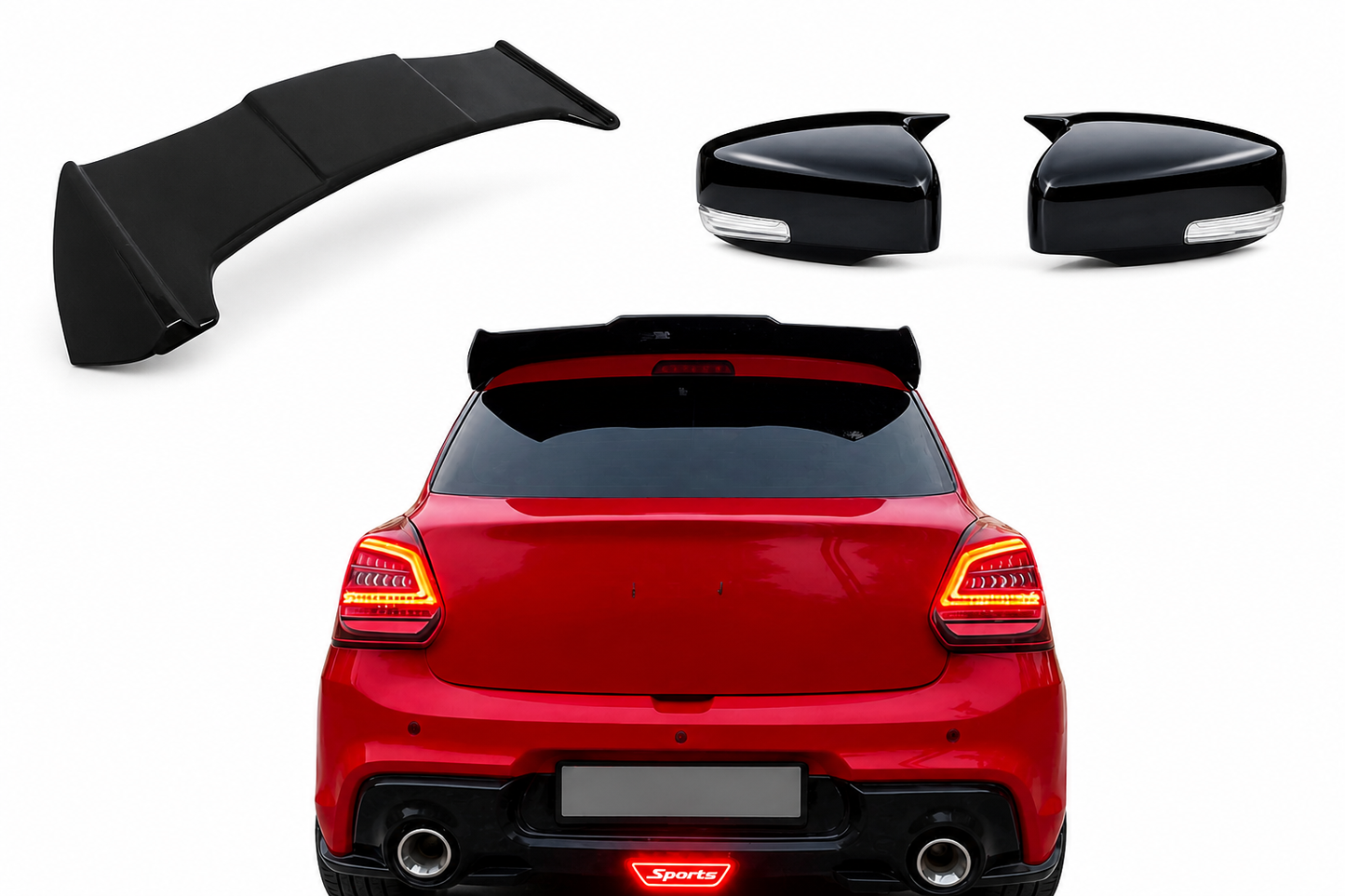 Swift Batman Spoiler + Batman Mirror Covers Combo | Imported ABS | Glossy Black | Perfect Fit