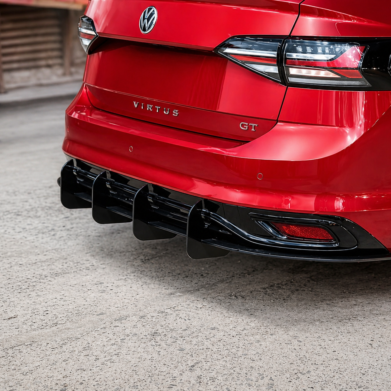 Volkswagen Virtus Full Body Kit with Spoiler, Front Splitter, Side Skirts, 4 Fin Diffuser, Batman Mirror Caps & Window Louvers