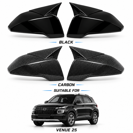 Hyundai Venue 2025 Side Mirror Covers – Black & Carbon Fiber