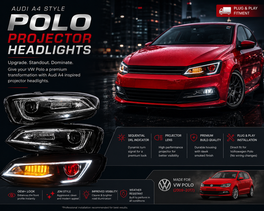 VW Polo Audi A4 Style Projector Headlights With DRL & Sequential Indicator