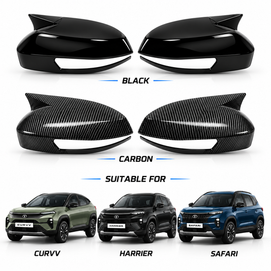 Tata Curvv Harrier Safari Side Mirror Covers – Black & Carbon Fiber