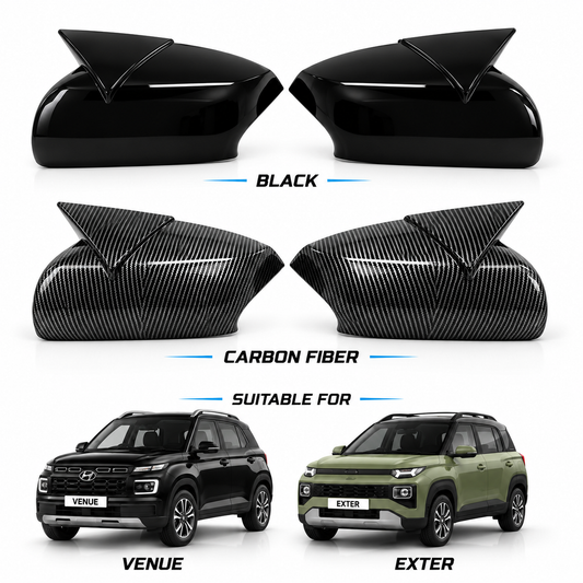 Hyundai Venue & Exter Side Mirror Covers – Black & Carbon Fiber